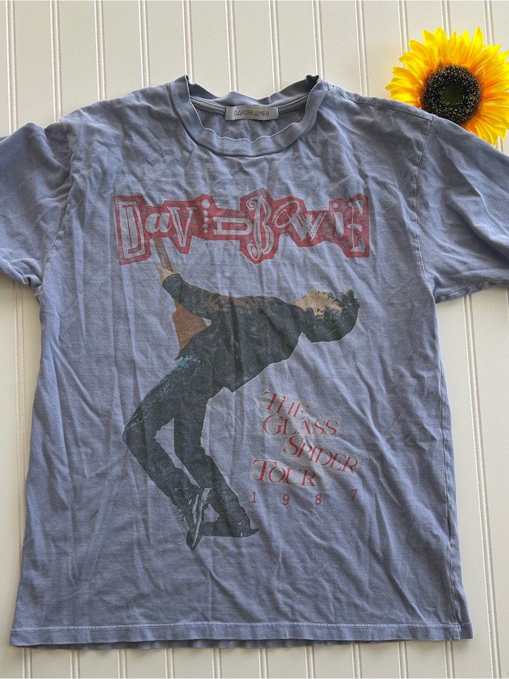 The Glass Spider Tour 1987 David Bowie Light Blue Daydreamer Graphic Tee shirt